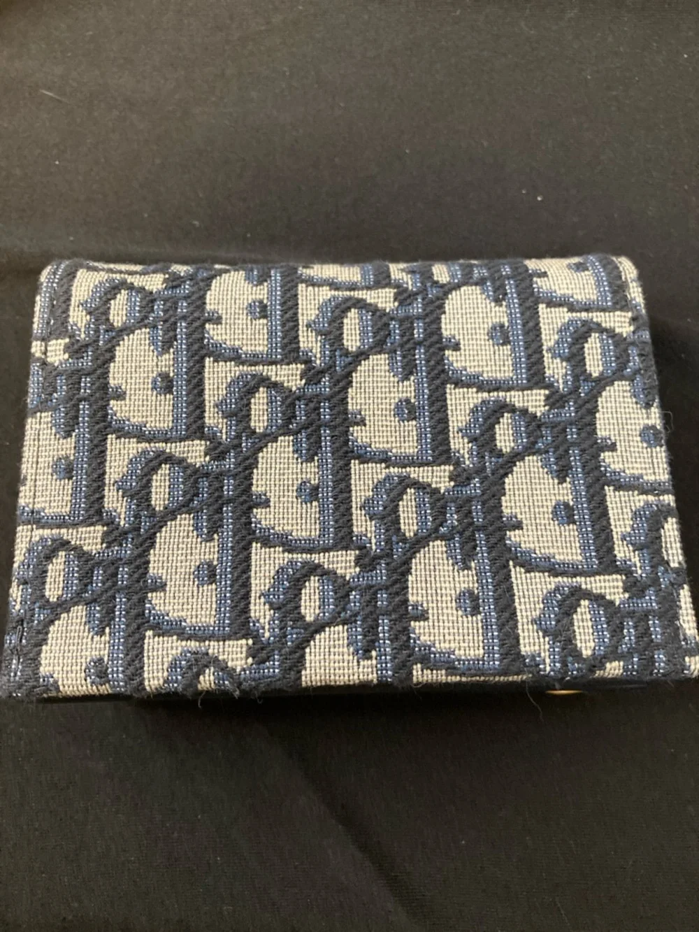 Dior Navy and Cream Monogram Jacquard Card Case with Gold D Charm